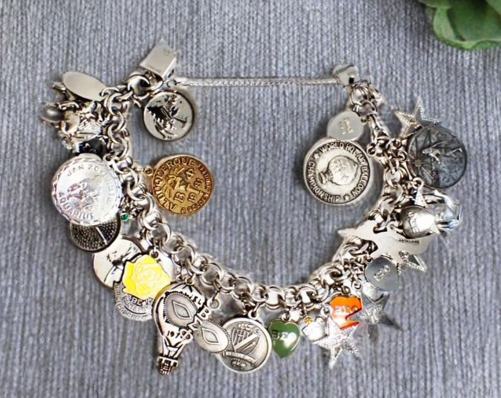 STERLING SILVER CHARM BRACELET SIGNED BETA SIGMA PHI SORORITY .925 CHARMS